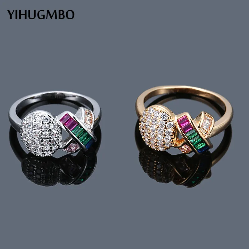 YIHUGMBO Роскошные радужные кольца с кубическим цирконием на свадьбу торжество