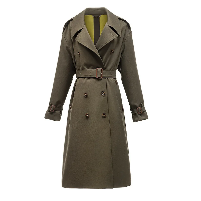 

Army Green Elegant Classic Women Trench Coat Double Breasted Back Split England Style New Autumn Winter Female Windbreaker