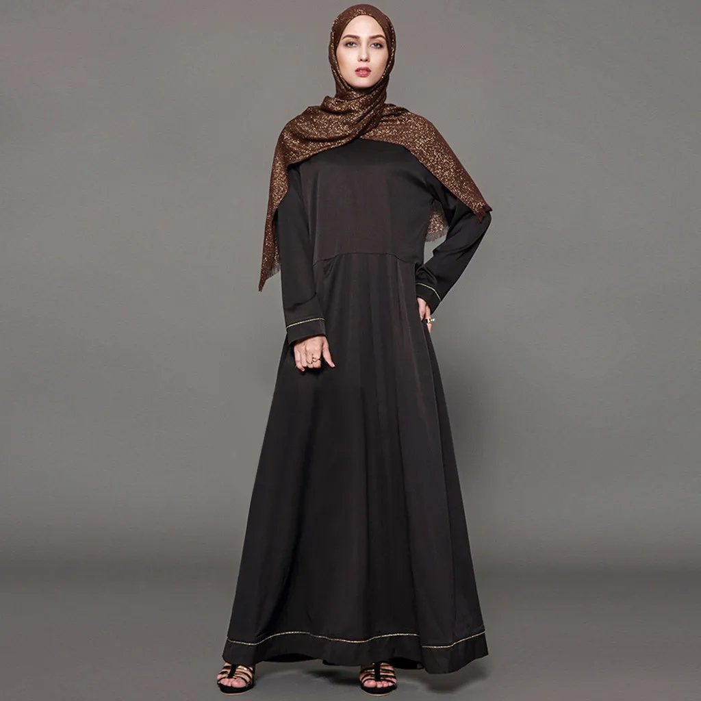 Длинное платье абайя повседневное мусульманское женское черное кафтан с длинным