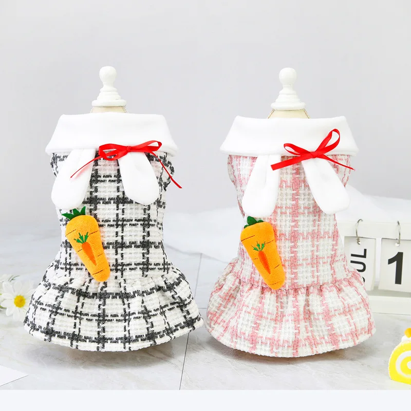 

S-2XL Autumn Turnip Plaid Skirt Warm Dog Clothes Puppy Outfit Pet Cat Coat Fashion Clothing For Small Dogs