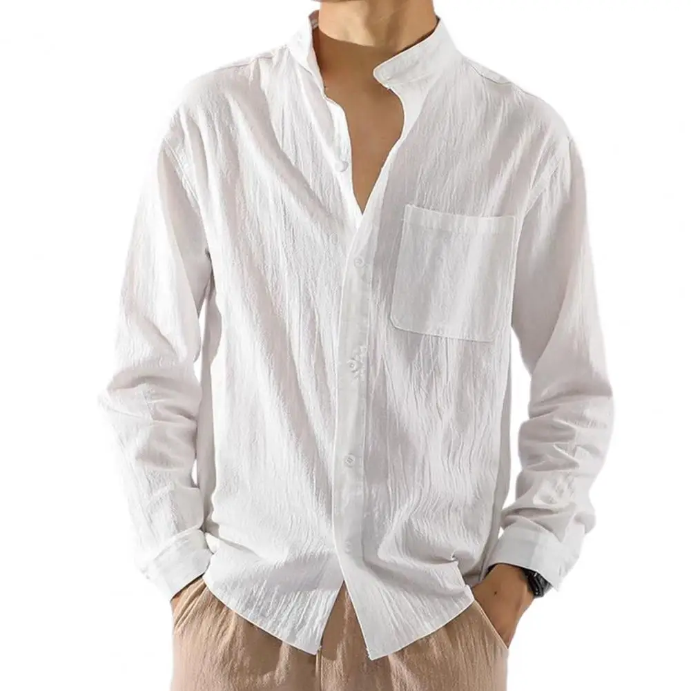 

Мужская однобортная рубашка, свободная дышащая универсальная рубашка с длинными рукавами и карманами, осень 2021