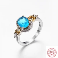 925 silver color jewelry sapphire wedding diamond rings for women anillos bizuteria gemstone blue topaz stone