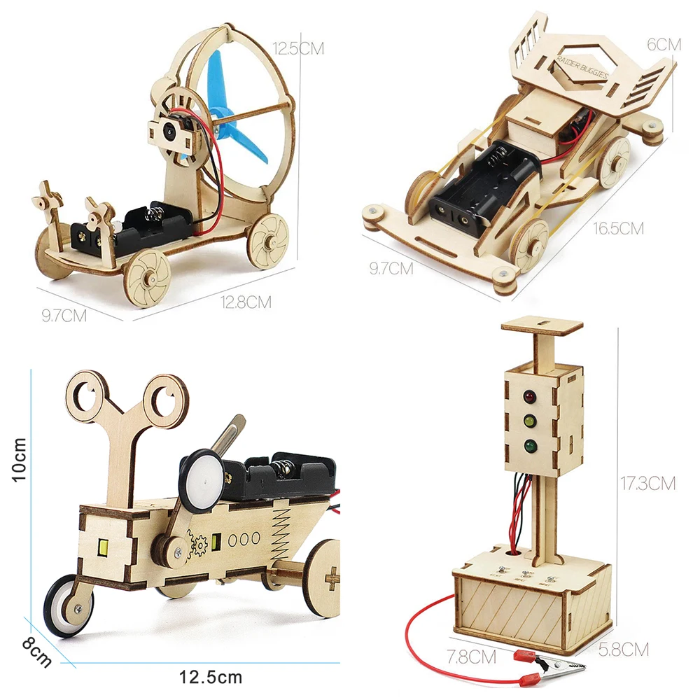 

Hahowa Wooden Electric Car Boys Racing Windmill Kit Traffic Sign Stem Toys For Children Educational Science Child Toy Gifts