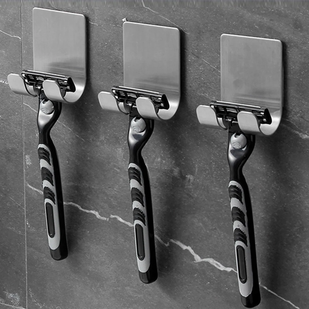 Soporte de Cuchilla para Ducha para Hombre, 1 Unidad, Estante que sirve de Colgador de Pared de Ba&ntilde;o de Acero Inoxidable para Colgar la Maquinilla de Afeitar, Gancho Adhesivo de Almacenamiento-0