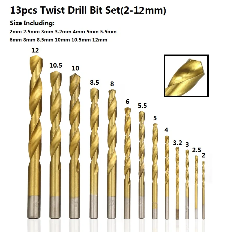 13pcs 2-12mm Set XCAN 13 шт. 1,5-12 мм титана с покрытием сверло дерево металлический дыропробивной пресс Электроинструмент Аксессуары Круглый хвостовик Сверло - Цвет: 13pcs 2-12mm Set