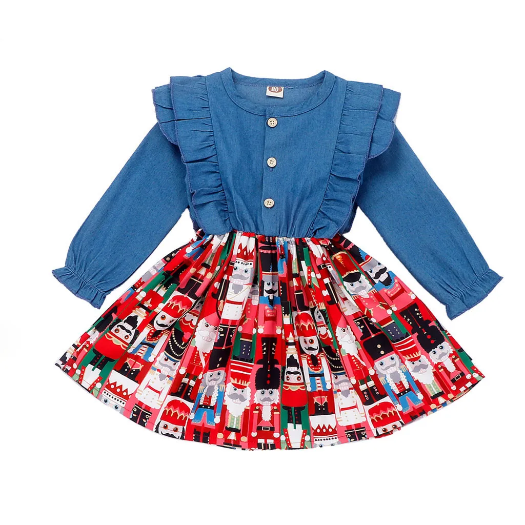 2019 г. детские платья для маленьких девочек джинсовое платье с цветочным принтом и