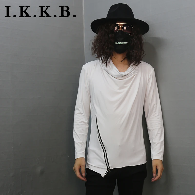 

Мужская Повседневная футболка с высоким воротником, плиссированная, однотонная, универсальная, на весну и осень