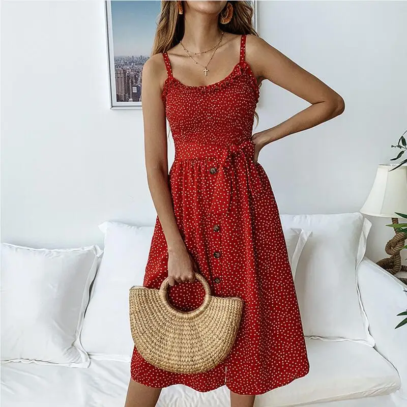 С открытыми плечами пикантные Для женщин платье в горошек с поясом крышка UpsSleeveless