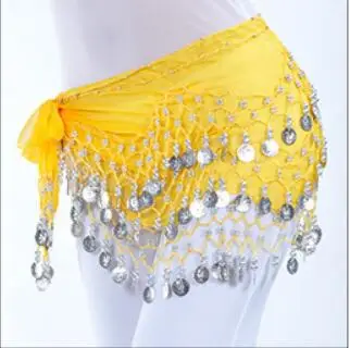 Женский костюм для танца живота шифоновый с золотыми монетами и цепочкой