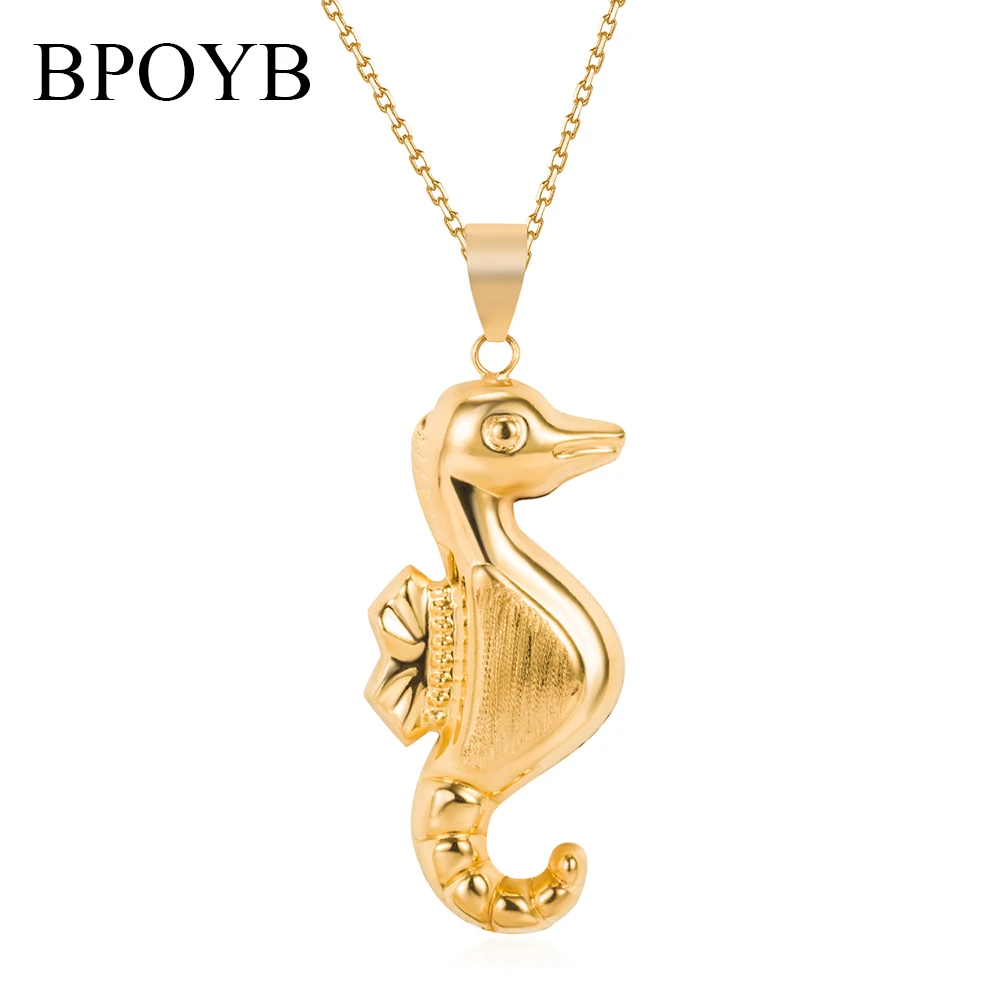 

BPOYB 2021 The Most Selling Punk Necklace In Dubai Au750 Gold Color Big Sea Horse Pendant Collier Femme Collares Jewellery