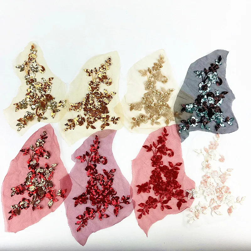 Zsbszc фиолетовая Серебряная Красная Зеленая вышитая аппликация цветок блестки