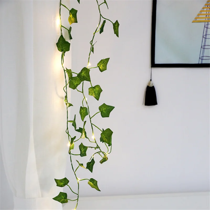 2M 20 LED Simulation Rattan Leaf Copper Wire Lights String Wedding Decoration for Home Jungle Party Decor Mariage Baby Shower | Дом и сад