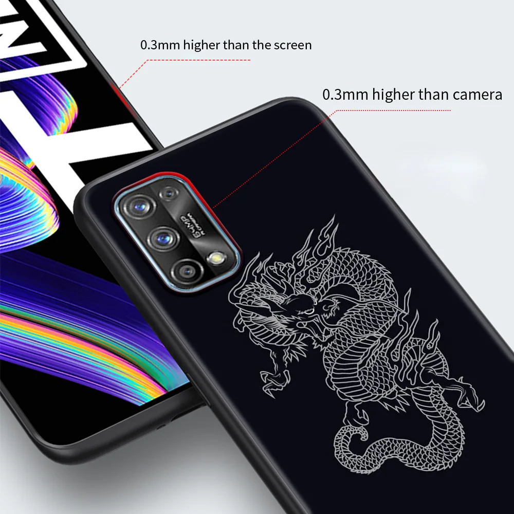 black soft case for realme 6 7 pro c3 5 8 xt gt neo x50 c15 c11 c21 c25 7i luxury shockproof phone cover dragon god pattern capa free global shipping