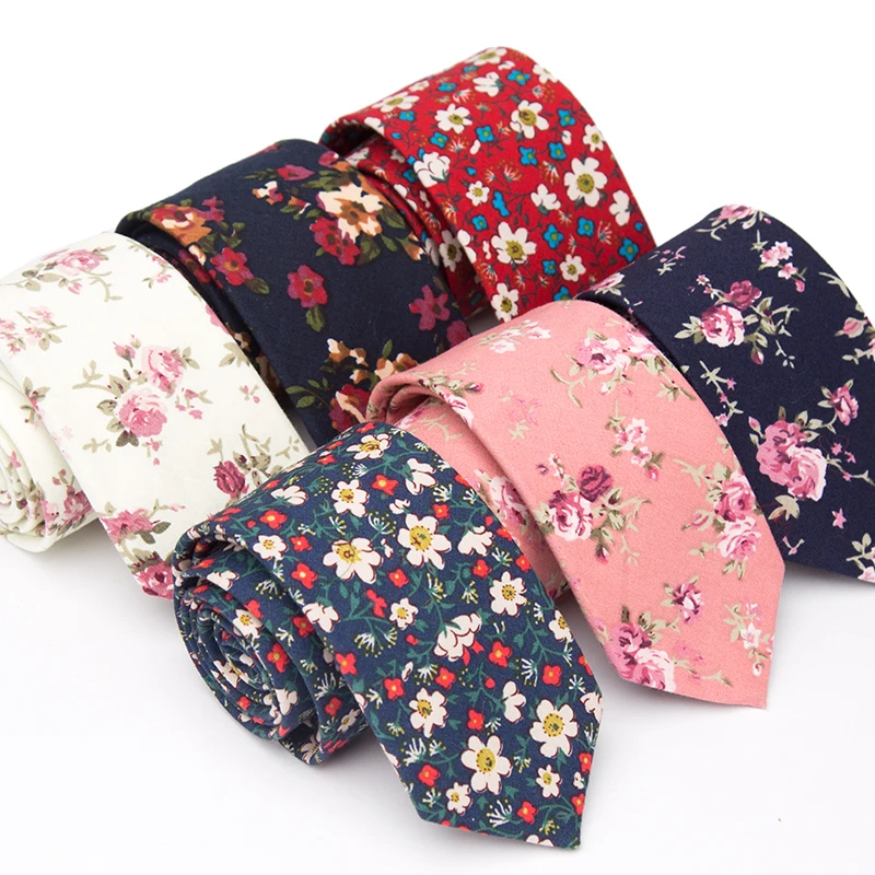 

XGVOKH Men Tie 100% Cotton Flowers Neck Tie Fashion Skinny Ties for Mens Corbatas Para Hombre Wedding Party Business Necktie