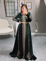 moroccan kaftan lace appliques evening dress vestido de fiesta de boda long dress green muslim party dress ev40