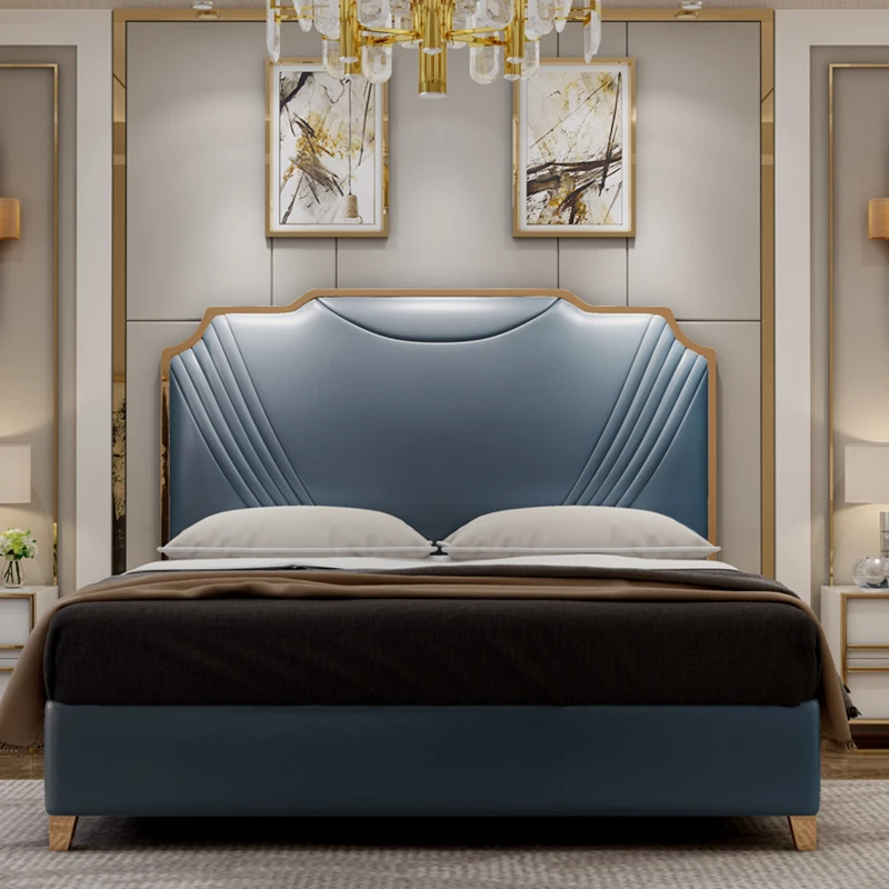 Современная светильник роскошная кровать из искусственной кожи двойная