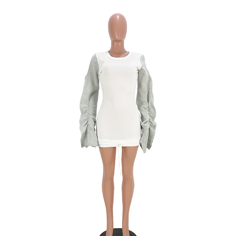 Зимнее бархатное платье с пышными рукавами и капюшоном женское повседневное