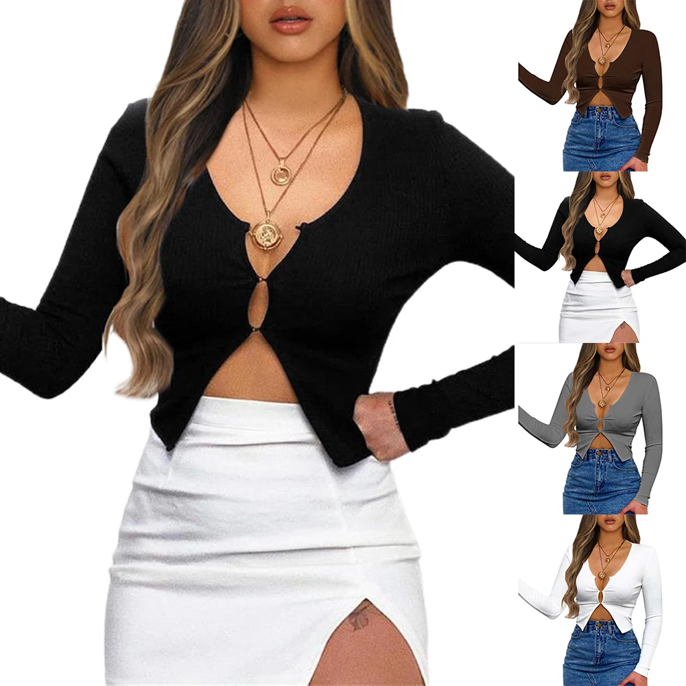 

Women Sexy Open Front Cardigan Ladies Casual Blouse Long Sleeve Plain Tops