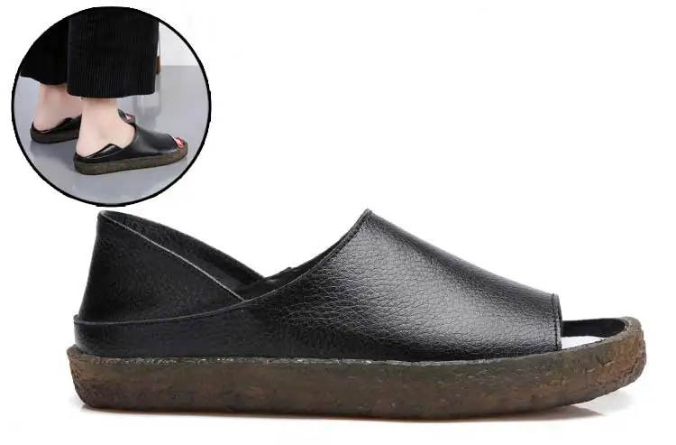 Сандалии женские на плоской подошве босоножки из коровьей спилковой кожи