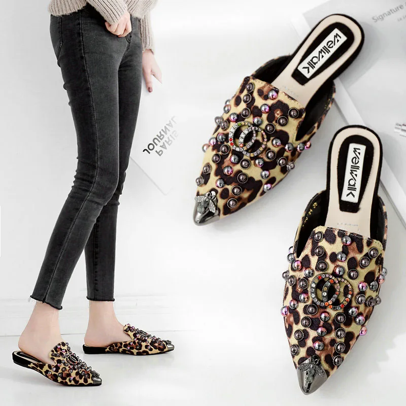 WELLWALK/обувь с острым носком Женская обувь на плоской подошве Женские леопардовые