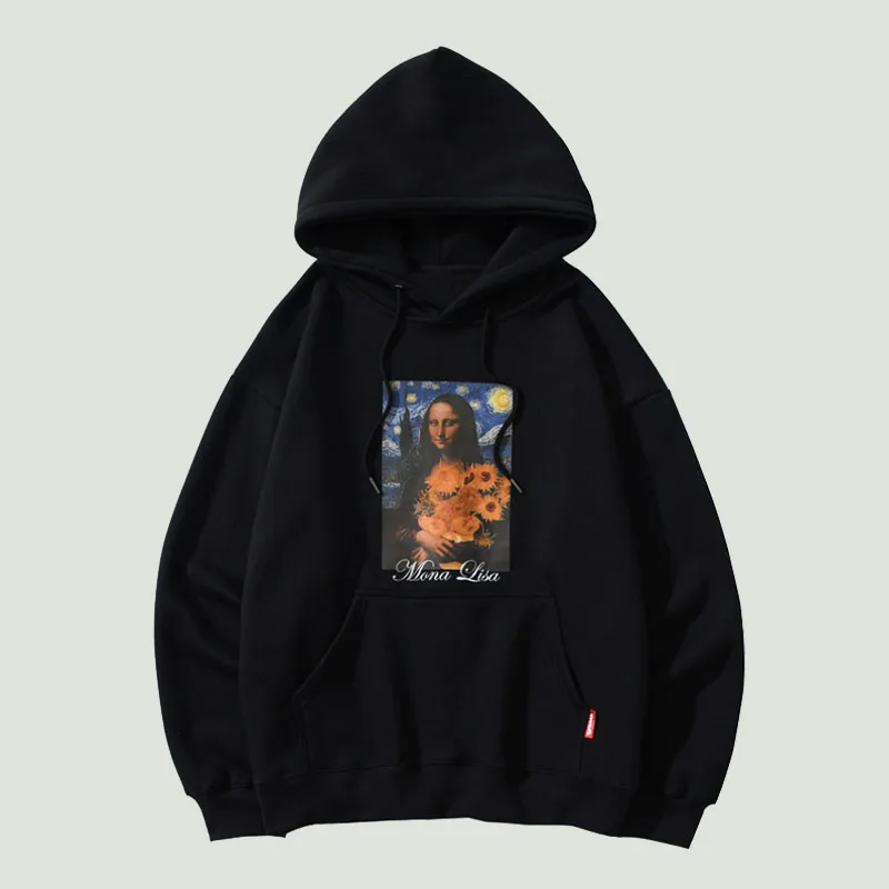Толстовка мужская с капюшоном Модный свитшот принтом Моны Лизы Подсолнухи