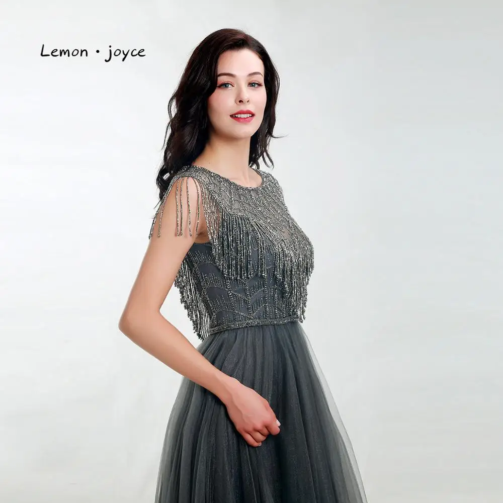 Lemon joyce Длинные вечерние платья 2020 для женщин с круглым вырезом бисером а силуэта