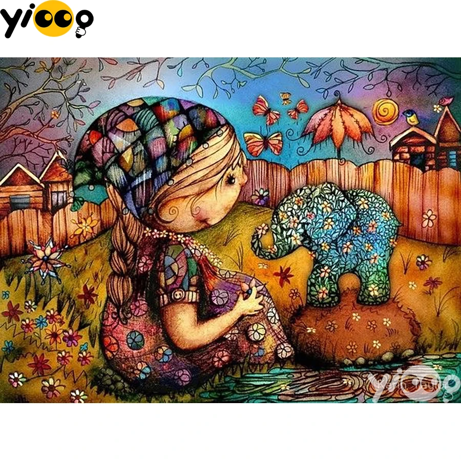

Full Square/Round Drill Diamond Painting Cross Stitch Embroidery Girl and Elephant Rhinestone Mosaic Home Decor Gift BX2132