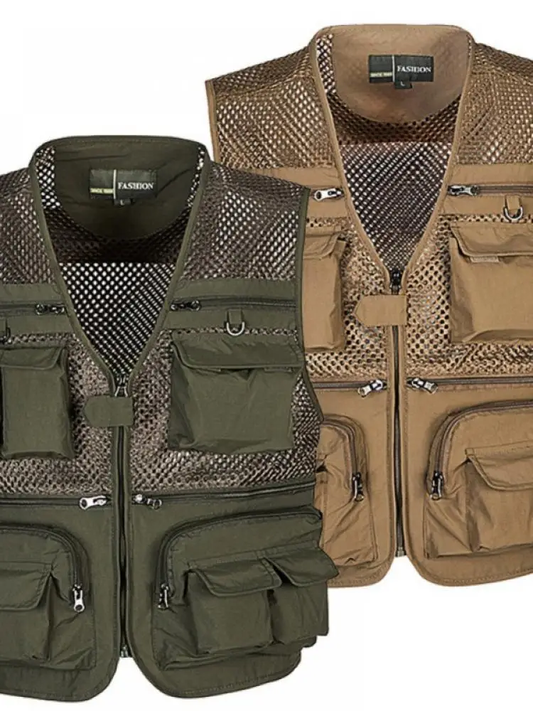 

Men'S Outdoor Fishing Quick-Drying Breathable Multi-Pocket Mesh Jacket Photography Trekking Vest Army Green Fish Vest