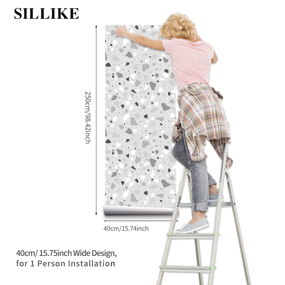 

SILLIKE40x250cm Terrazzo Wall Sticker Waterproof Oil Proof Decorative Wallpaper for Living Room Bathroom Kitchen Home Decor