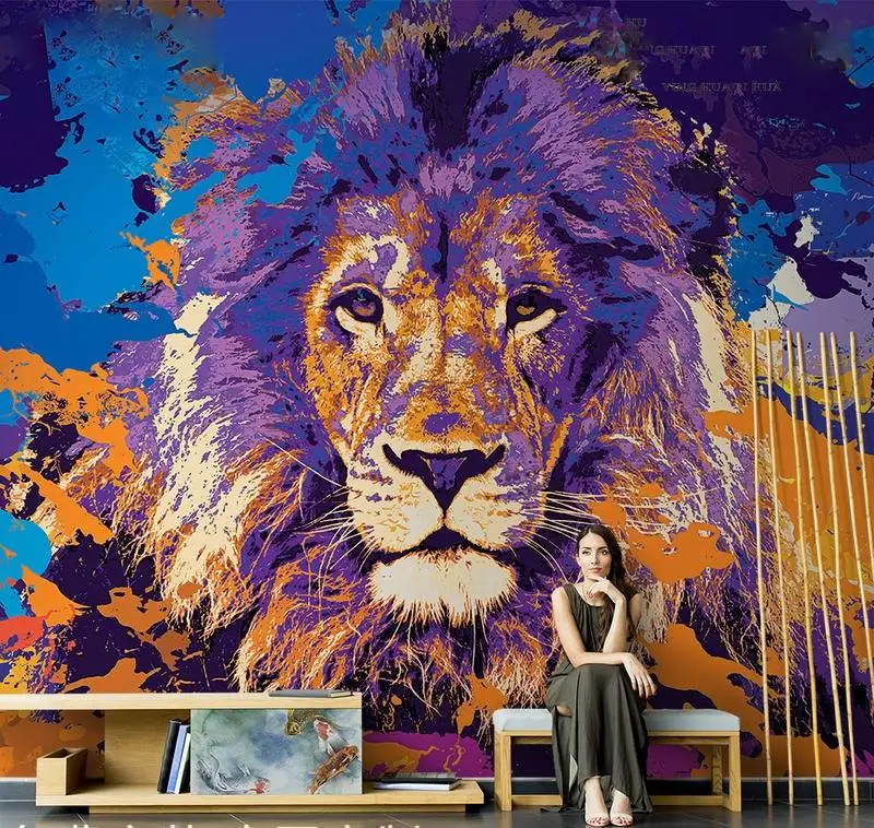 

Abstract Colorful Lion Graffiti Art Wallpaper TV Background Mural Interior Decor Design Wall Coating for Living Room Bedroom