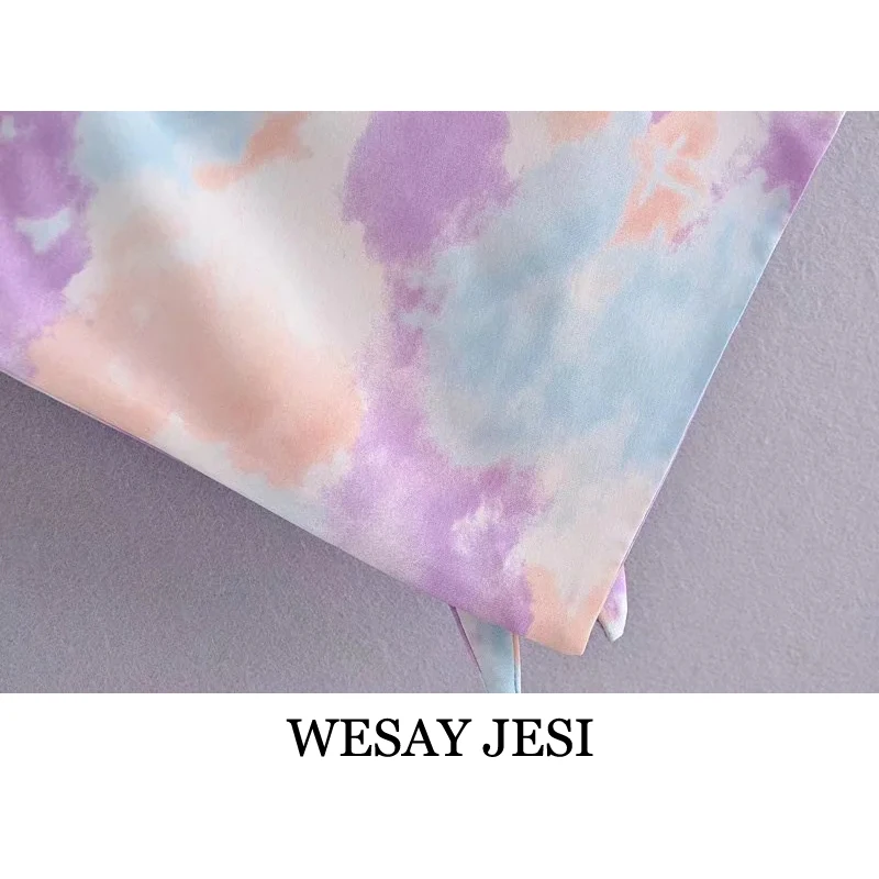 

WESAY JESI Fashion Summer Women's Tube Top Casual Sexy Vintage Tie Dye Color Print Camisoles Sleeveless Backless Woman Clothes