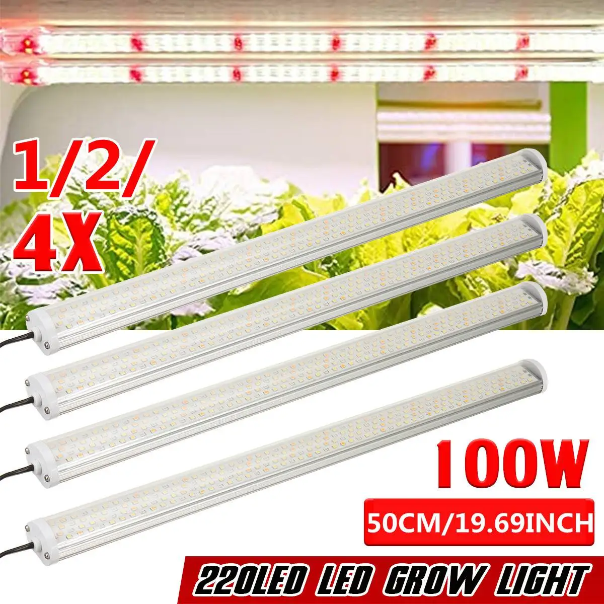 

Indoor LED Grow Light 100W Full Spectrum LED Bar Lamp for Plants High Luminous Efficiency 50cm for Grow Tent Greenhouses Flowers