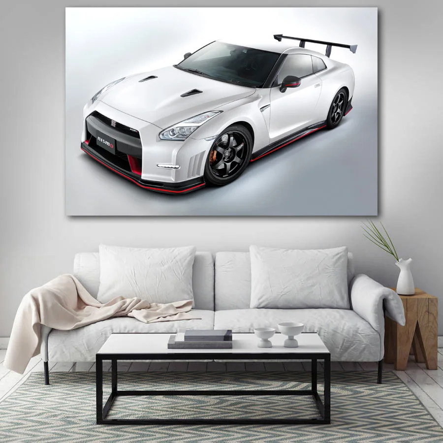 Плакаты и PrintsNissan GT R Nismo суперкар автомобиля белый автомобиль тканевые настенные