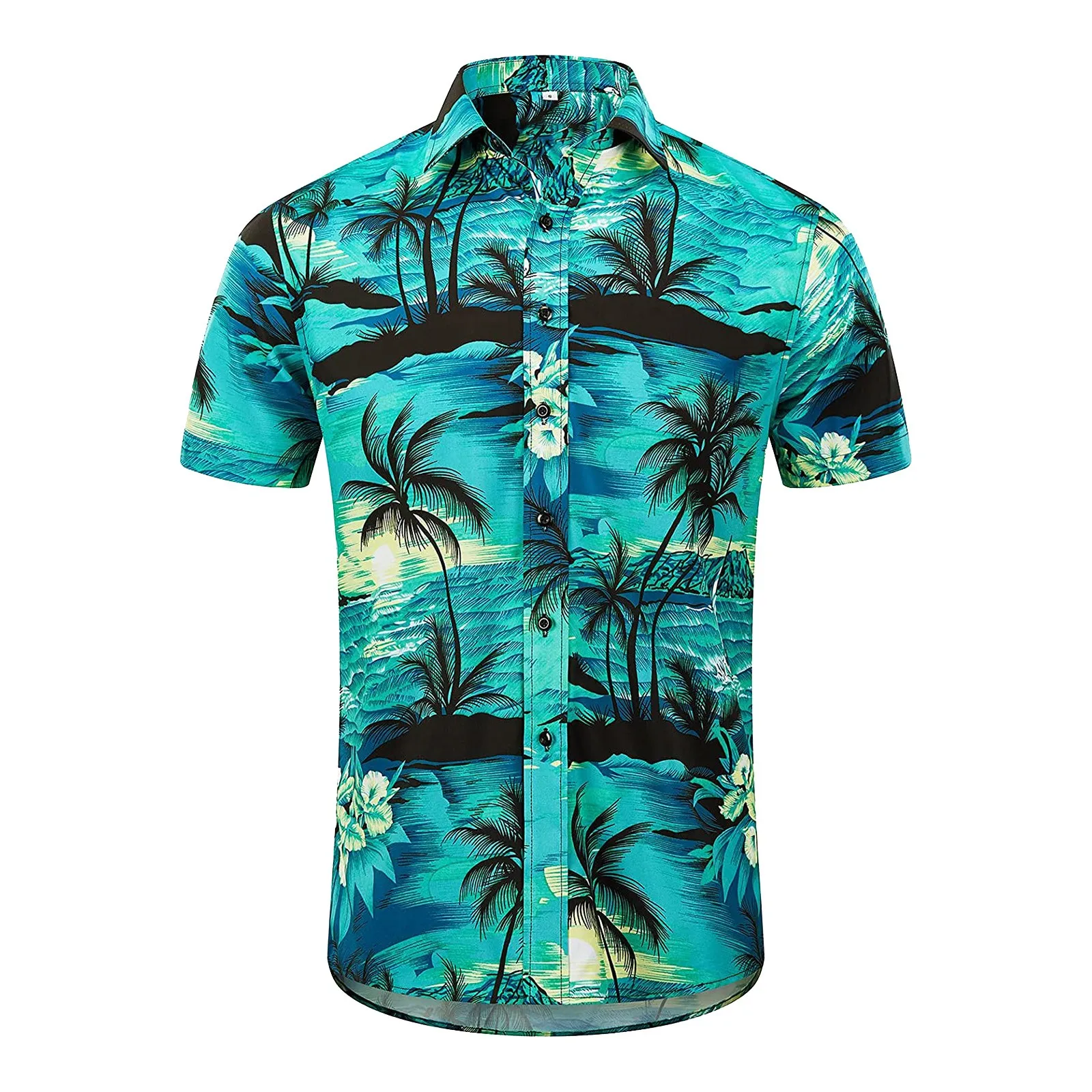 

Summer Men's Hawaiian Shirt Short Sleeves Coconut Tree Printed Button Trun-Down Collar Vacation Beach Shirts Camisa Masculina#g3