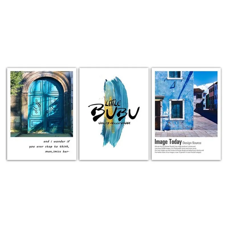 Синий дом пейзаж картины в скандинавском стиле плакаты печать дверь здание