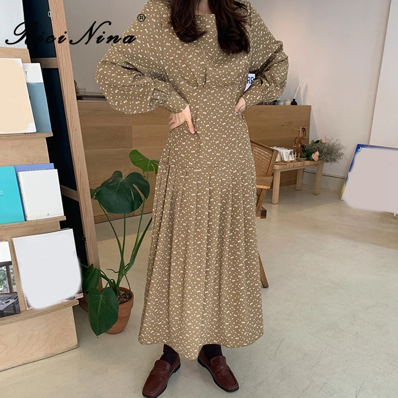 RICININA свободное платье для женщин весна длинный рукав о-образный вырез имперский