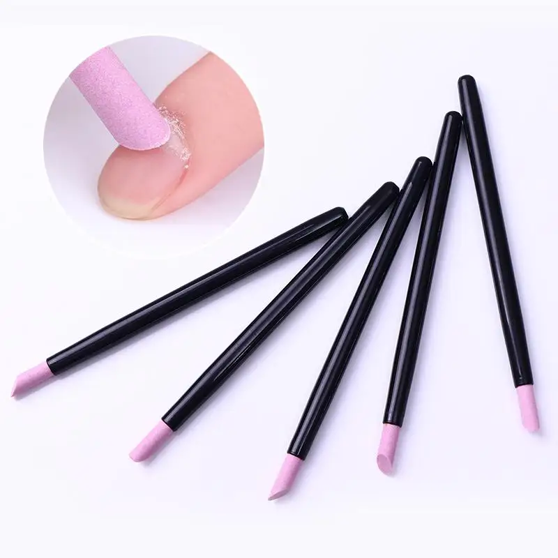 

5 Pcs Quartz Stone Scrub Pen Cuticle Remover Pusher Trimmer Black Handle Nail Art Nail Care Tool