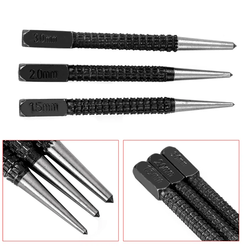 

3pcs High-carbon Steel Center Punch Set 10cm Non Slip Center Punch For Alloy Steel Metal Wood Marking Drilling Tool