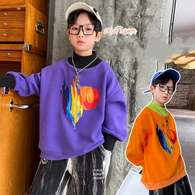 

Детская зимняя теплая толстовка, пуловер с длинным рукавом и принтом для мальчиков, на возраст 6, 8, 10, 12, 14 лет