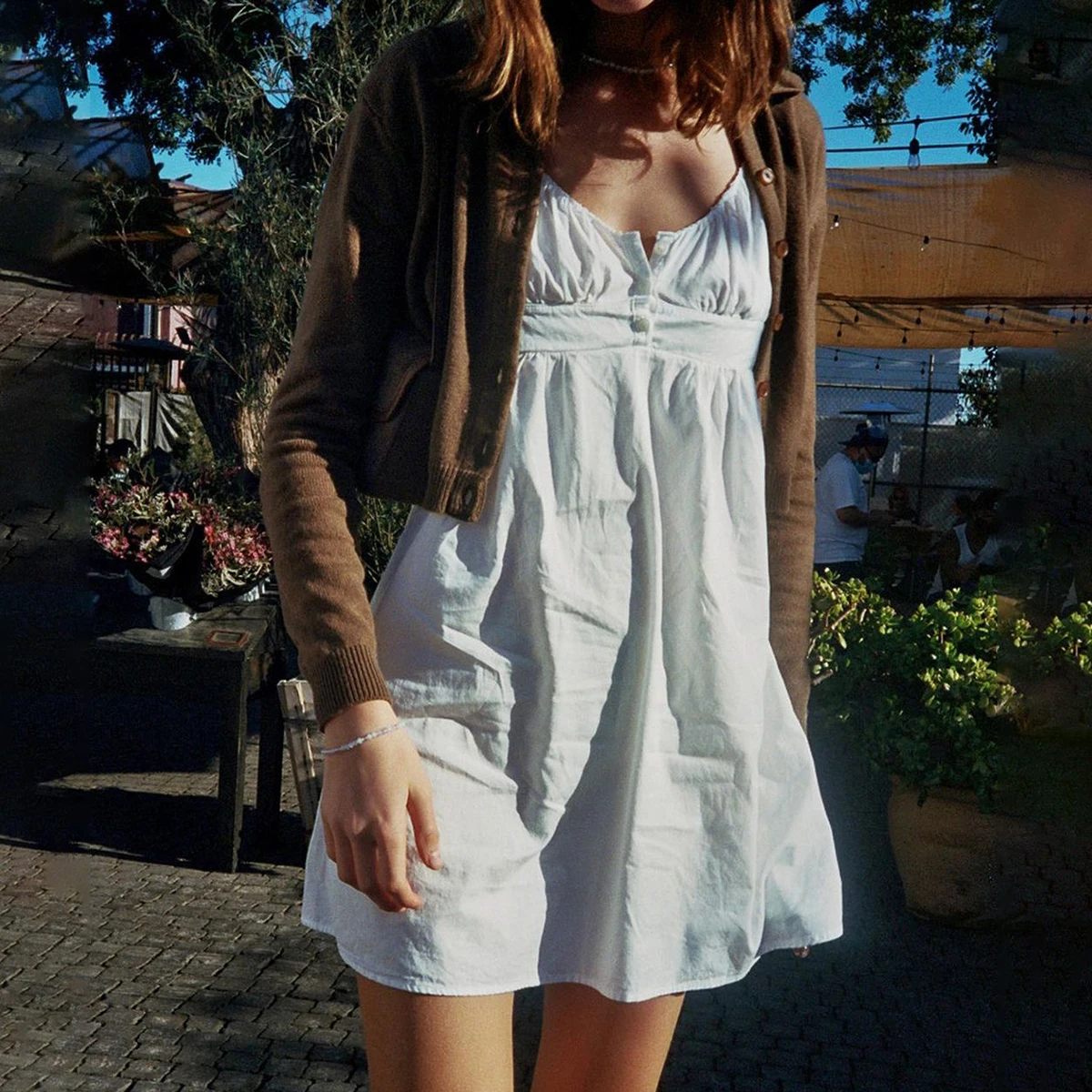 

Summer White Cotton Mini Dress Women 2021 Fashion V Neck Puff Sleeve A-line Vestidos Femme Casual streetwear Chic Dress Cute