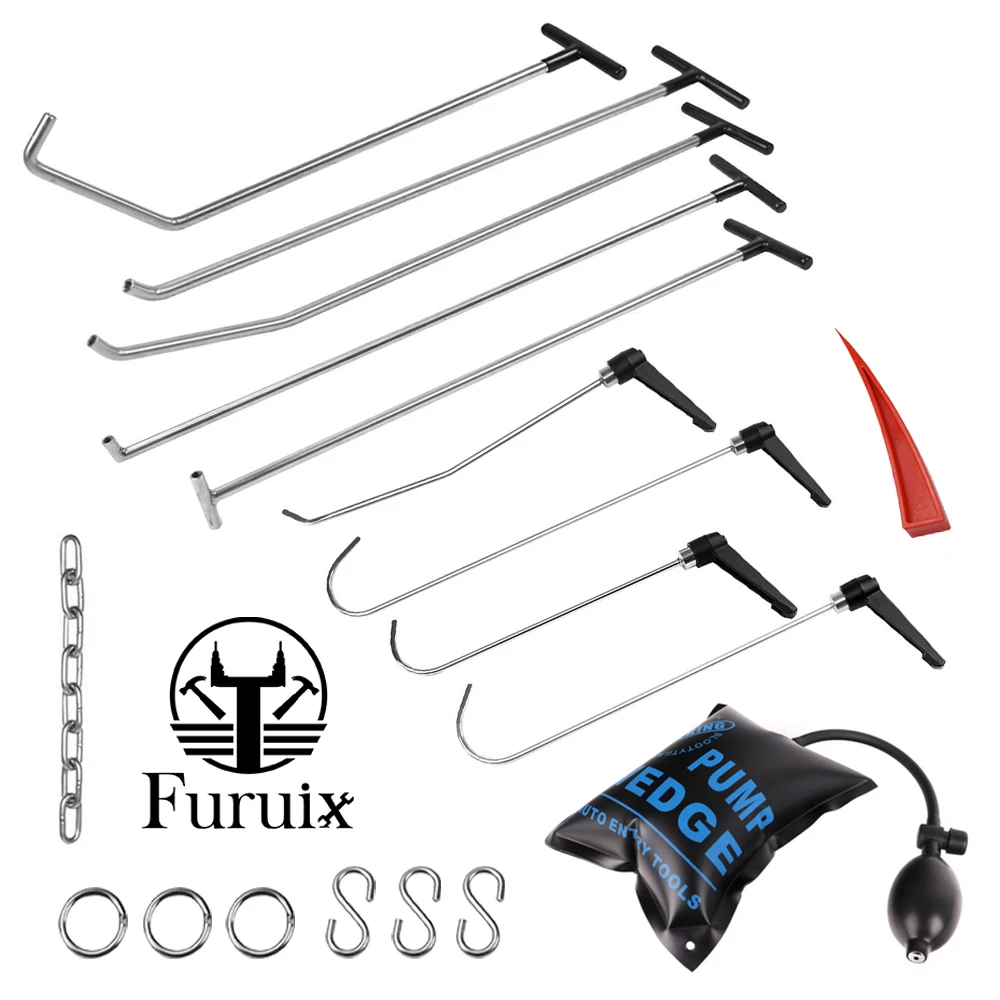 FURUIX Rods Tools Paintless Dent Repair Kits S-Hook for Car Auto Body Dents Hail Damage Removal Set Stainless Steel HAND TO