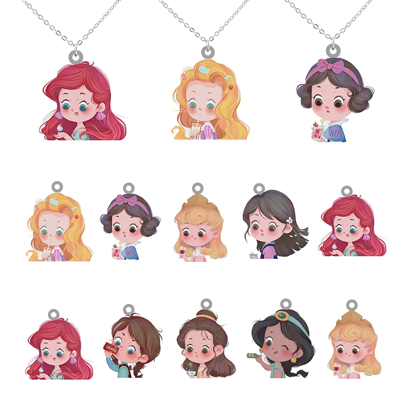 

Disney Hand Painted Drinking Princess Pattern Acrylic Pendants Necklaces Epoxy Resin Creative Design Jewelry New Fashion FWN46