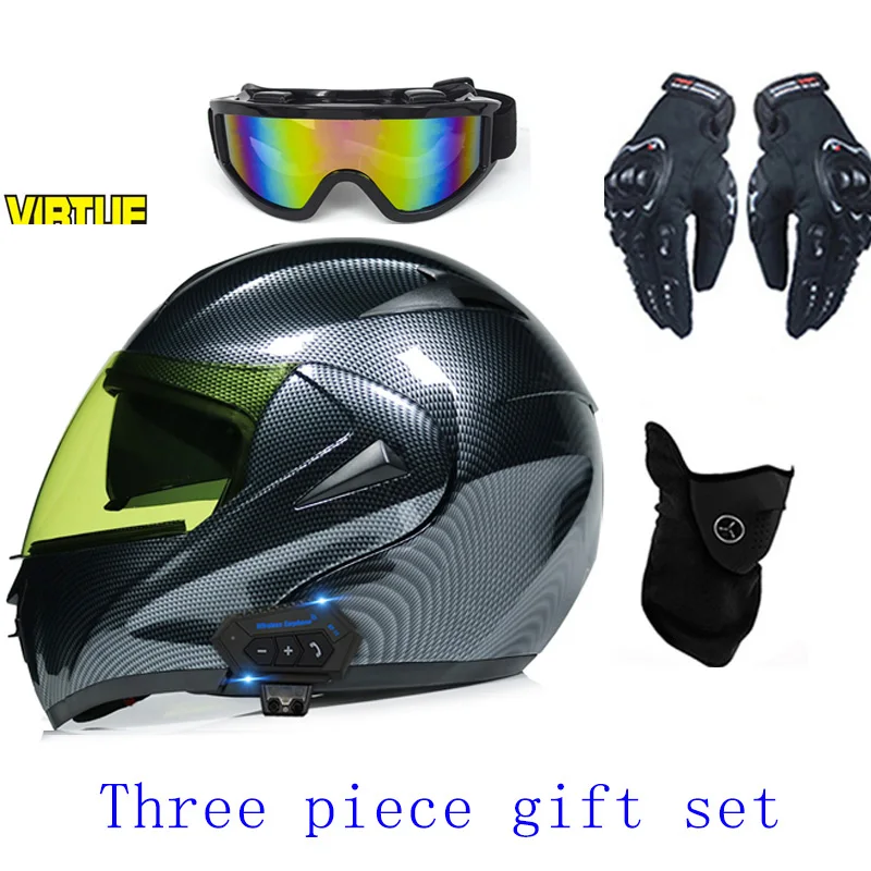 

Electric motorcycle Bluetooth helmet, double lens, full helmet, running helmet, carbon fiber pattern men's helmet, double lens,