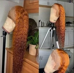 

Orange Curly Brazilian Remy Human Hair Glueless 13x4 Lace Front Wigs Pre Plucked Hairline 180 Density