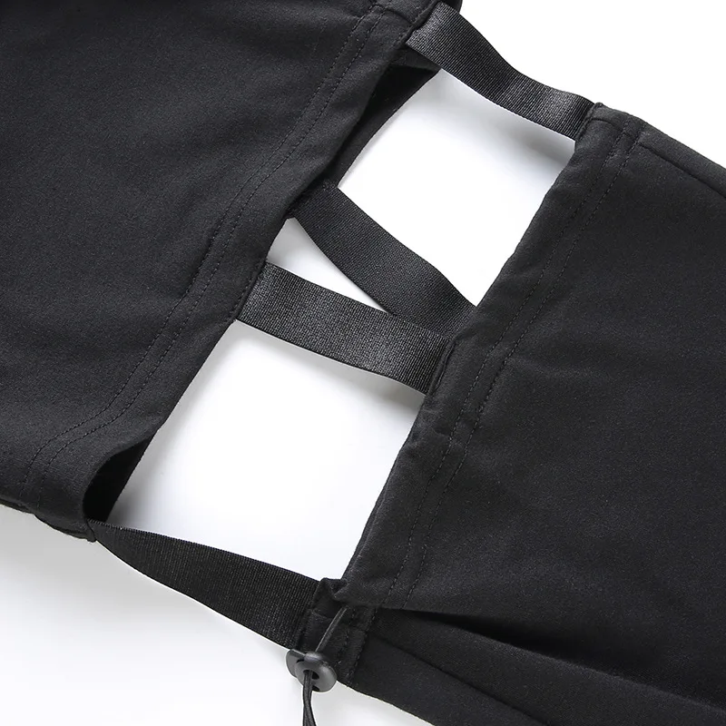 

Hip Hop High Waist Hollow Out Cargo Pants Women Solid Black Joggers Street Style Trousers Elastic Track Pants