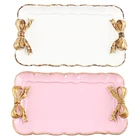 2 комплекта, европейский стиль, лотки для хранения тортов с бантом, органайзер для макияжа, десертная тарелка, квадратный декоративный поддон, кухонные лотки для хранения, 12x20 см, 1 Se