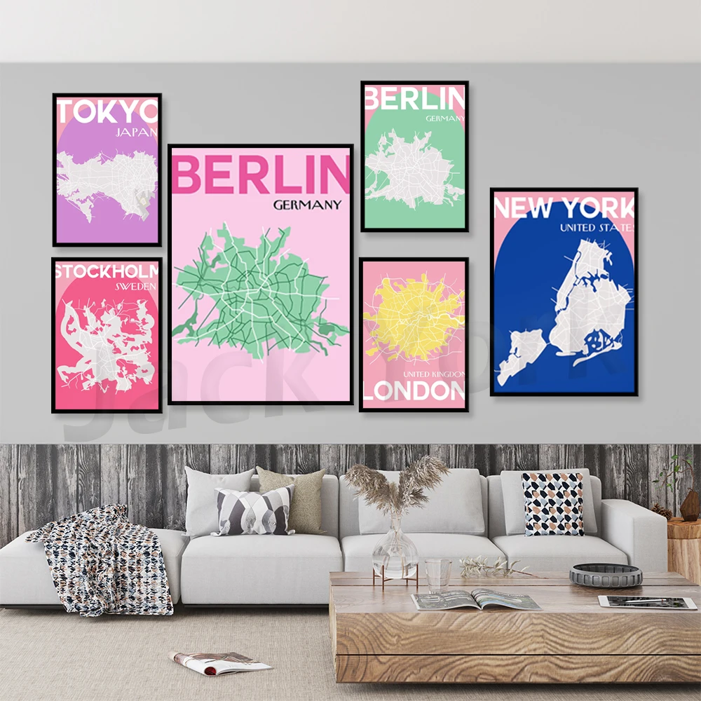 

World city map poster, map printing, bohemian prints, graphic art, wall art, colorful, travel, digital download