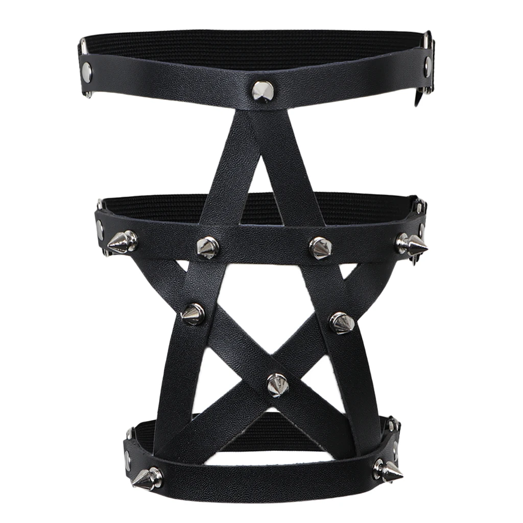 

Женский кожаный пояс с подвязками для чулок, костюм в стиле панк со звездой и пентаграммой