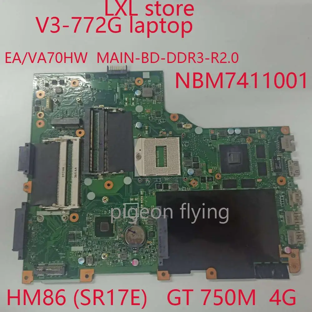 V3 772G материнская плата для ноутбука Acer 772 laptop EA/VA70HW MAIN BD DDR3 R2.0 NBM7411001 HM86 (SR17E) GT 750M 4G