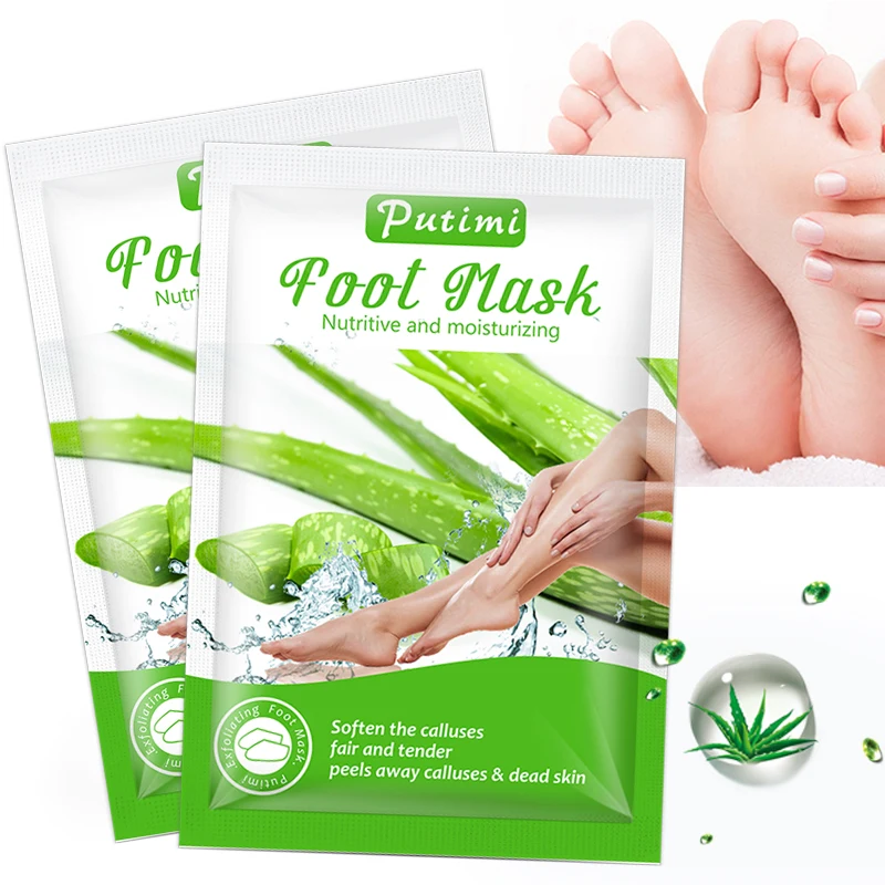 

Putimi Aloe Whitening Exfoliating Foot Mask Pedicure Peel Socks Anti Cracked Heel Feet Peeling Mask Dead Skin Remover Foot Care